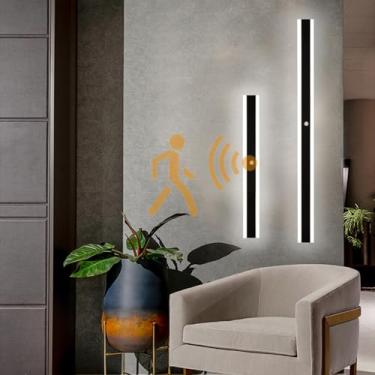 Imagem de Luminária de parede interna moderna, longa, LED, fashion, escada, luminária de parede com sensor de movimento, interior, minimalista, preta, arandela de acrílico, quarto, sala de estar, corr