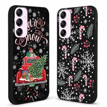 Imagem de Yomjew Pacote com 2 capas para celular Feliz Natal para Samsung Galaxy A55 5G 6,6 polegadas, linda árvore de Natal, Natal, carro, caminhão, doces, decoração, capa de TPU à prova de choque para meninas