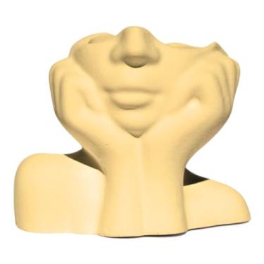 Imagem de Vaso Decorativo Perfil Mão No Rosto Artesanal 11cm (Amarelo)