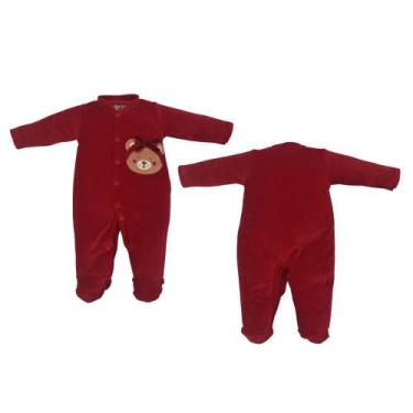 Imagem de Macacão Bebê Menina Com Pé Plush Inverno Vermelho Ursinha - Upi Ulli, 