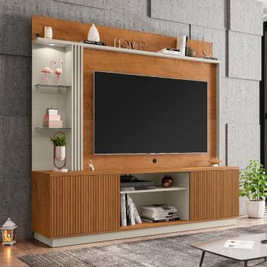 Imagem de Estante Home para TV até 65 Polegadas com LED e Prateleira de Vidro 2 Portas e Rodízios Atlanta Bechara