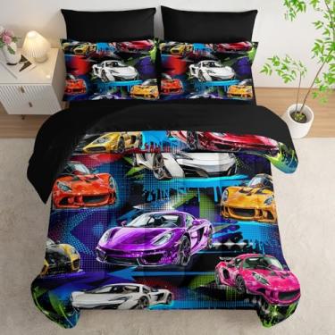 Imagem de AILONEN Jogo de cama solteiro com 7 peças, carro de corrida, esportes radicais, para crianças, meninos, adolescentes, lençol com elástico e lençol com elástico com lençol de cima e 2 fronhas, 2