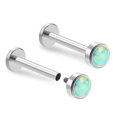 Imagem de ZYTAIJEW 1 peça/2 peças 16G 6 mm/8 mm/10 mm G23 titânio roscado internamente 4 mm azul/verde/rosa/branco/roxo opala sintética labret monroe lábio tragus cartilagem brinco piercing piercing de nariz