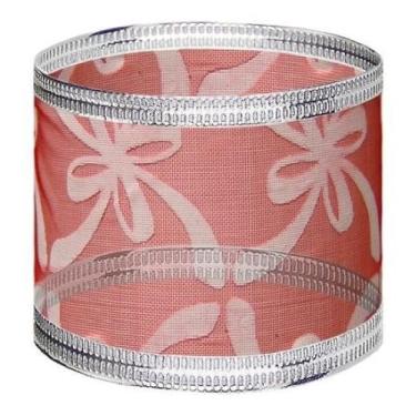 Imagem de 30m Fita Natalina Aramada Organza Vermelho Prata 6,3cm Larg - Fitas Re