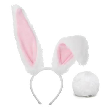 Imagem de SPPOTY White Bunny Ears Headband Furry Rabbit Ear And Tail Halloween Accessories White (Ears + Tail)