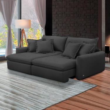Imagem de Sofá 190cm Retrátil Reclinável Almofadas Caixa Zero Sydney Veludo Preto G93 - Gran Belo