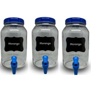 Imagem de Kit 3 suqueiras de vidro 3 litros com lousa e giz - GGABC, Azul