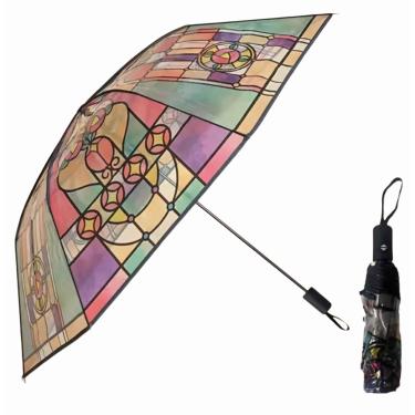 Imagem de Guarda-sol vintage transparente, guarda-chuva dobrável automático fofo, guarda-chuvas automático para abrir e fechar chuva dobrável para mulheres, estética exclusiva e compacta para meninas