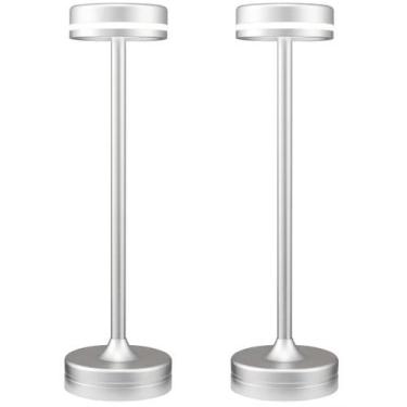 Imagem de Candeeiro de mesa JKEYES, pequeno conjunto de 2 prateados recarregávei