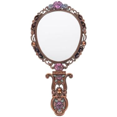 Imagem de Lurrose Espelho de mão vintage: Espelhos de mão com alça - pequeno portátil para e mulheres pacote de viagem