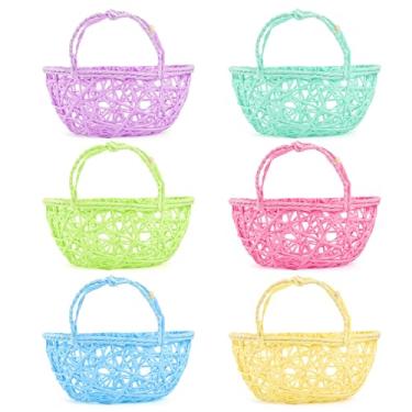 Imagem de 6 cestas de ovos de Páscoa – Cestas de Páscoa feitas à mão em 6 cores para lembrancinhas de festa de jardim com tema de Páscoa, caça aos ovos de Páscoa, presentes de Páscoa, brinquedos de enchimento