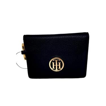 Imagem de Tommy Hilfiger Carteira feminina de couro genuíno porta-cartões chaveiro logotipo dourado, azul, padrão, clássico, Azul, ouro, Standard, Clássico