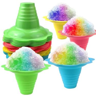 Imagem de Newbested Pacote com 50 copos coloridos de cone de neve em forma de flor de 227 g, pequenos copos de plástico para gotejamento de gelo raspado, tigelas de sorvete, lanches para festa infantil, verão,