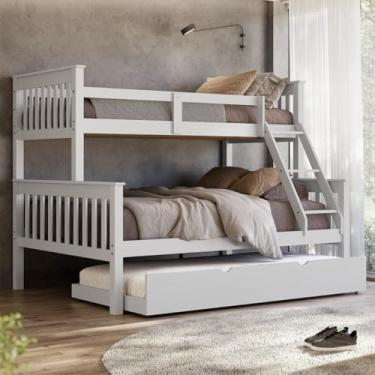 Imagem de Treliche Com Cama De Casal Solteiro Em Madeira Woodstore e Aux Solteiro (Branco)