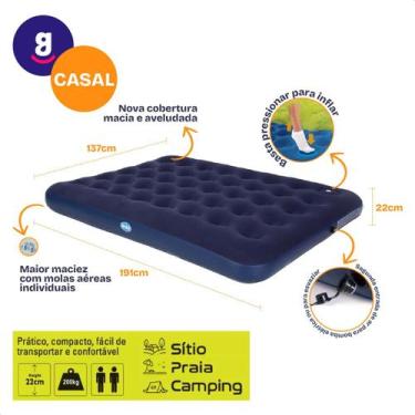 Imagem de Colchão Inflável de Casal Fole para Inflação Rápida Acoplado - Chalesc