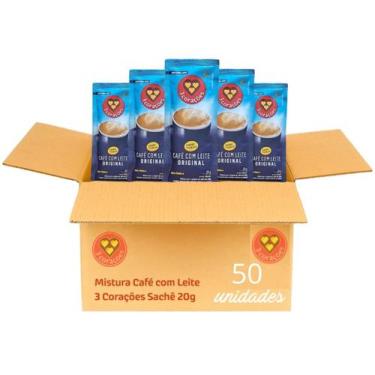 Imagem de Café Com Leite 3 Corações 50 Sachês 20g Cada