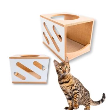 Imagem de Nicho Para Gato 1pç Montado Resistente Linhas Diagonais (BRANCO)