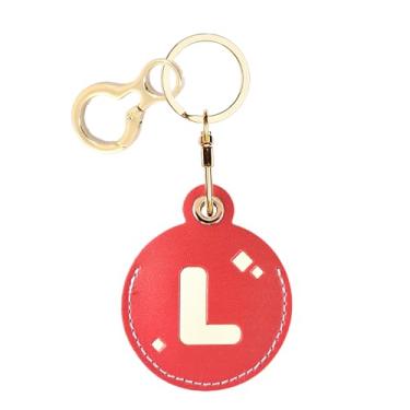 Imagem de Capa com porta-chaves de couro com letra inicial personalizada compatível com AirTag, linda capa protetora de ar com chaveiro, localizador de rastreador GPS antiarranhões, carteira para chaves de