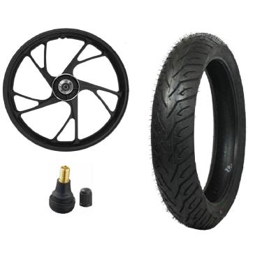 Imagem de Roda Titan 150 160 Pé De Galinha Disco Dianteira + Pneu 80/100-18 Pirelli City Dragon + Bico