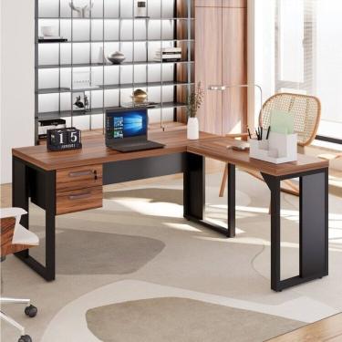 Imagem de Mesa para Escritório Diretor em L com Gaveteiro Suspenso Espresso Móveis Marrom/Preto