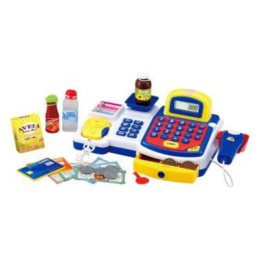 Imagem de Caixa Registradora Azul Mercadinho Com Som E Luz Dm Toys - DMTOYS