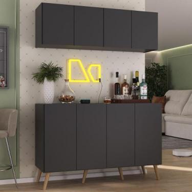 Imagem de Kit Bar Armário Aéreo e Aparador 4 Portas Retrô Multimóveis MP1086, Pr