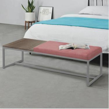 Imagem de Calçadeira Recamier Londres 195cm Industrial Cinza Suede Rose Tampo Quadrado mdf Carvalho - Ahz Móveis