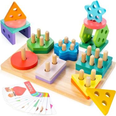 Imagem de Brinquedos de Madeira Montessori AMAWOOD - Separar e Empilhar (1-3 ano