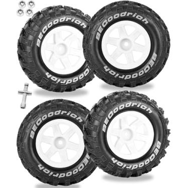 Imagem de RCarmubWow RC Wheels and Tires Off-Road Buggy Tires for 1/12 1/14 1/16 RC Off Road Monster Truck E-REVO Summit REDCAT HPI SAVAGEGT-2XS Volcano-16,1/12 1/14 1/16 Wheels Tires Set Pre-glued,White