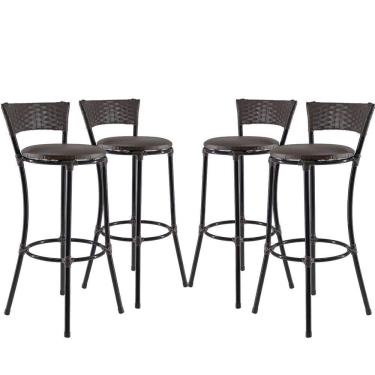 Imagem de Jogo Com 4 Banquetas Altas Forts Fibra Uv Bancada, área Goumert, Bar, Piscina, Balcão, Floral Marrom