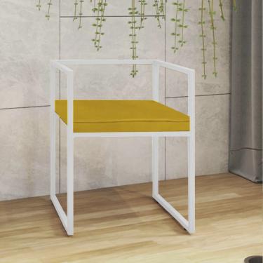Imagem de Cadeira de Jantar Cubo Office Escritório Recepção Ferro Branco Corino Amarelo - Ahz Móveis