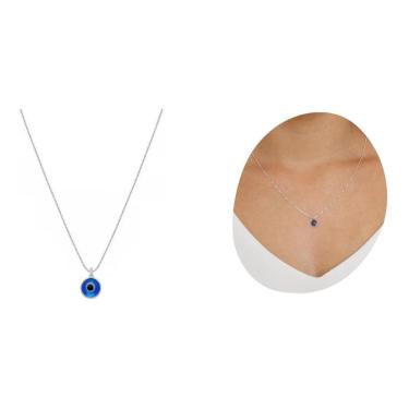 Imagem de Colar Curtinho 45Cm + Olho Grego Sorte Benção Prata 925