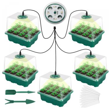 Imagem de CNNIK 5 peças de bandeja de sementes de 60 células com kit inicial de sementes de cultivo leve para ambientes internos com tampa, bandejas de plantio de plástico, mini estufa para jardim