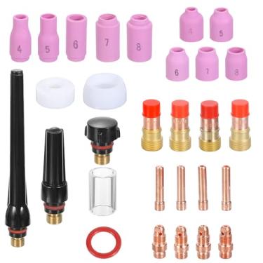 Imagem de HARFINGTON Kit de tocha Tig de 49 peças para WP-17, WP-18, WP-26 com tocha de soldagem TIG, conector de suporte de eletrodo de tungstênio, bocal de cerâmica para equipamentos de soldagem