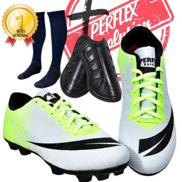 Imagem de Chuteira Campo Adulto Infantil com meião e caneleira Colada e Costurad