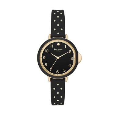 Imagem de Relógio feminino Kate Spade New York Park Row em aço inoxidável e quartzo de silicone, Gold, Black/White Dot, One Size