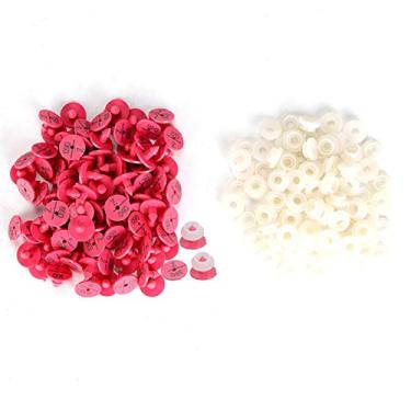 Imagem de HEEPDD Marcador de orelha de plástico com 100 etiquetas número Rabbit Dog para gestão de informações de animais para animais (Vermelho)