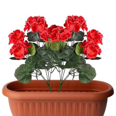 Imagem de Flores artificiais, gerânios artificiais | Conjunto de 2 plantas externas realistas,Decoração de casa resistente a desbotamento, de baixa manutenção e requintada para a cozinha de estudo de quarto