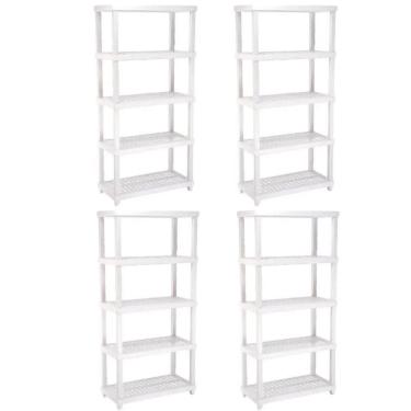 Imagem de 4 Estantes Modular 5 Prateleiras Câmara Fria Até 250kg Multiuso Ordene Branca Plástica