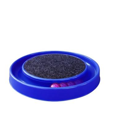 Imagem de Arranhador para Gatos Redondo com Bolinha Interativo Relax Antiestresse, Brinquedo para Gatos Filhotes e Adultos, Estimula Atividade Física, Protege Móveis, Uso Diário em Casa (Azul)