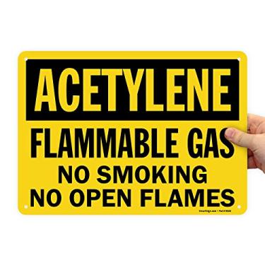 Imagem de SmartSign Placa "Acetileno - Gás inflamável, não fumar, sem chamas" | Alumínio de 25,4 cm x 35,5 cm