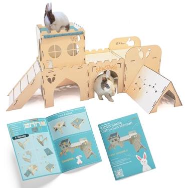 Imagem de Soulthink Esconderijo e castelo de coelho extragrande – Casas e esconderijos de madeira fáceis de montar com rampas e túneis, castelo de coelho e casa de coelho para coelhos se esconderem e brincarem