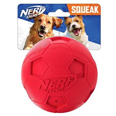 Imagem de Nerf Dog Bola de futebol de brinquedo para cães com rodo interativo, leve, durável e resistente à água, 10 cm, para raças médias/grandes, unidade única, Vermelho