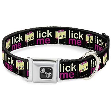 Imagem de Buckle-Down Coleira para cães com fivela de cinto de segurança - desenho da bateria LICK ME - 3,8 cm de largura - serve para pescoço de 40,6 a 58,4 cm - Médio