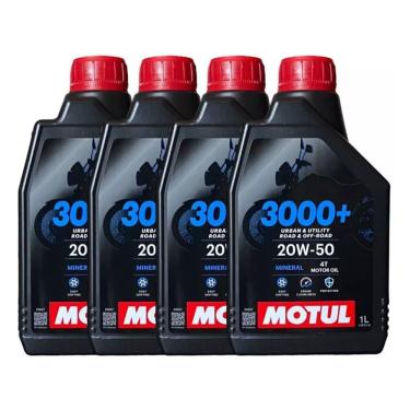 Imagem de kit com 4x Óleo Motor Motul 3000+ 4t 20w50 Jaso Ma2 Mineral 1L SUZUKI HONDA DAFRA BAJAJ