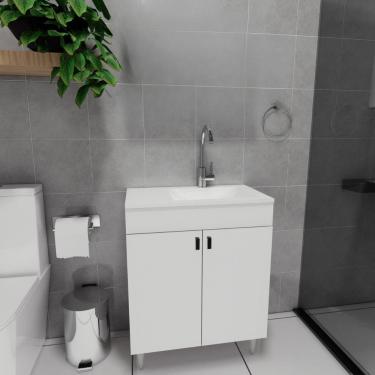 Imagem de Conjunto Gabinete para Banheiro Completo com Cuba Sevilha com Pés 60cm Branco