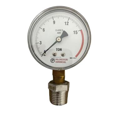 Imagem de Manômetro Prensa Hidráulica 15 Ton 1/4 Npt + Bucha 1/2 Npt