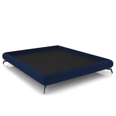 Imagem de Cama Casal Base 138x188cm Pés De Ferro Cold P02 Veludo Azul - Mpozenato