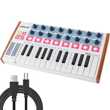 Imagem de lotmusic Controlador Midi, Worlde Tuna Panda Mini Teclado Usb Portátil De 25 Teclas Com 8 Batidas De Bateria Coloridas Com Retroiluminação Rgb (Worlde Midi, Branco)