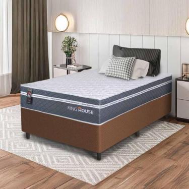 Imagem de Conjunto Box Marrom Cairo Cinza Molas Ensacadas Solteiro 96x203x64 - K